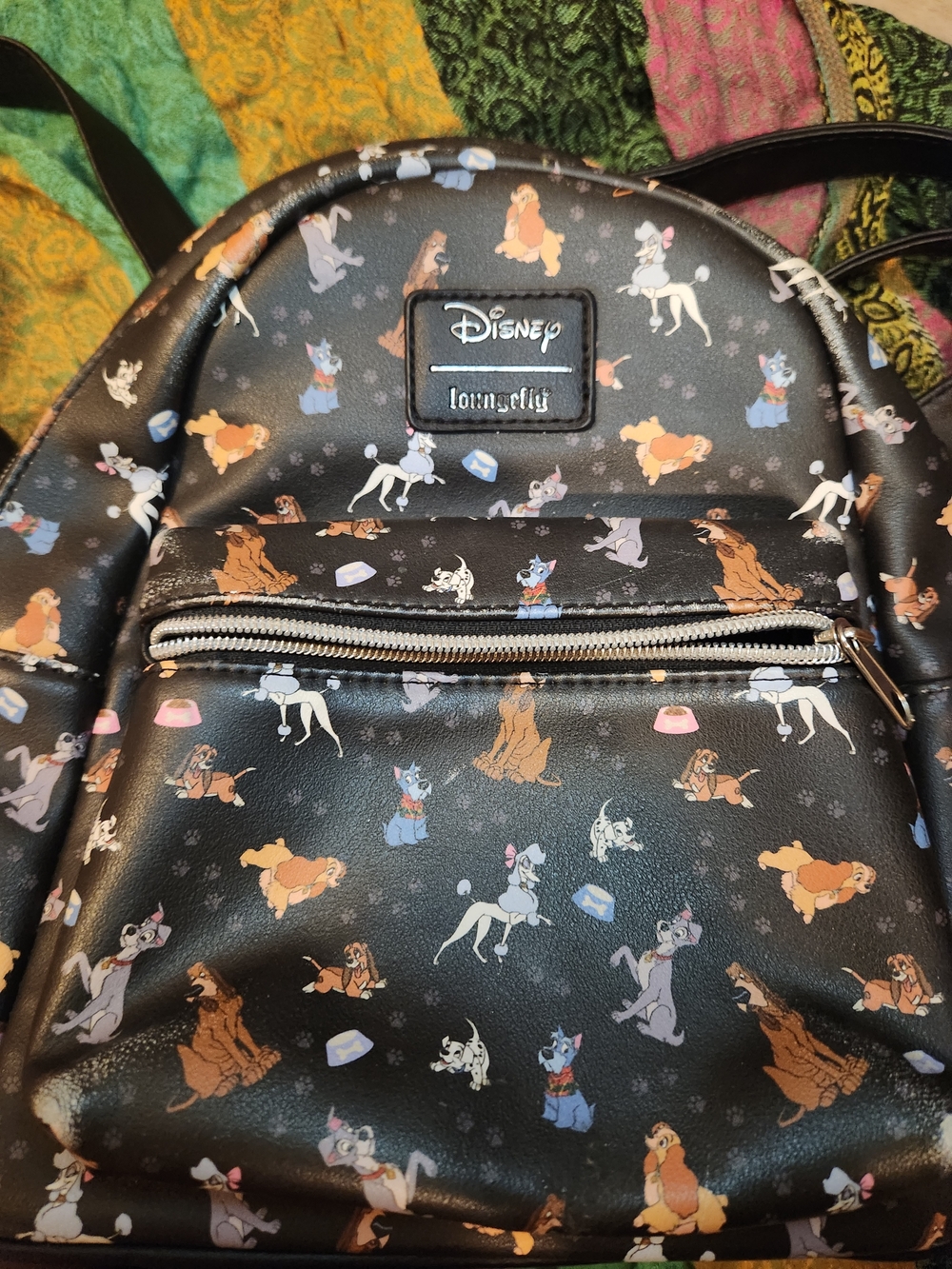 Disney Loungefly Black Fisney Dogs Patterned Mini Backpack